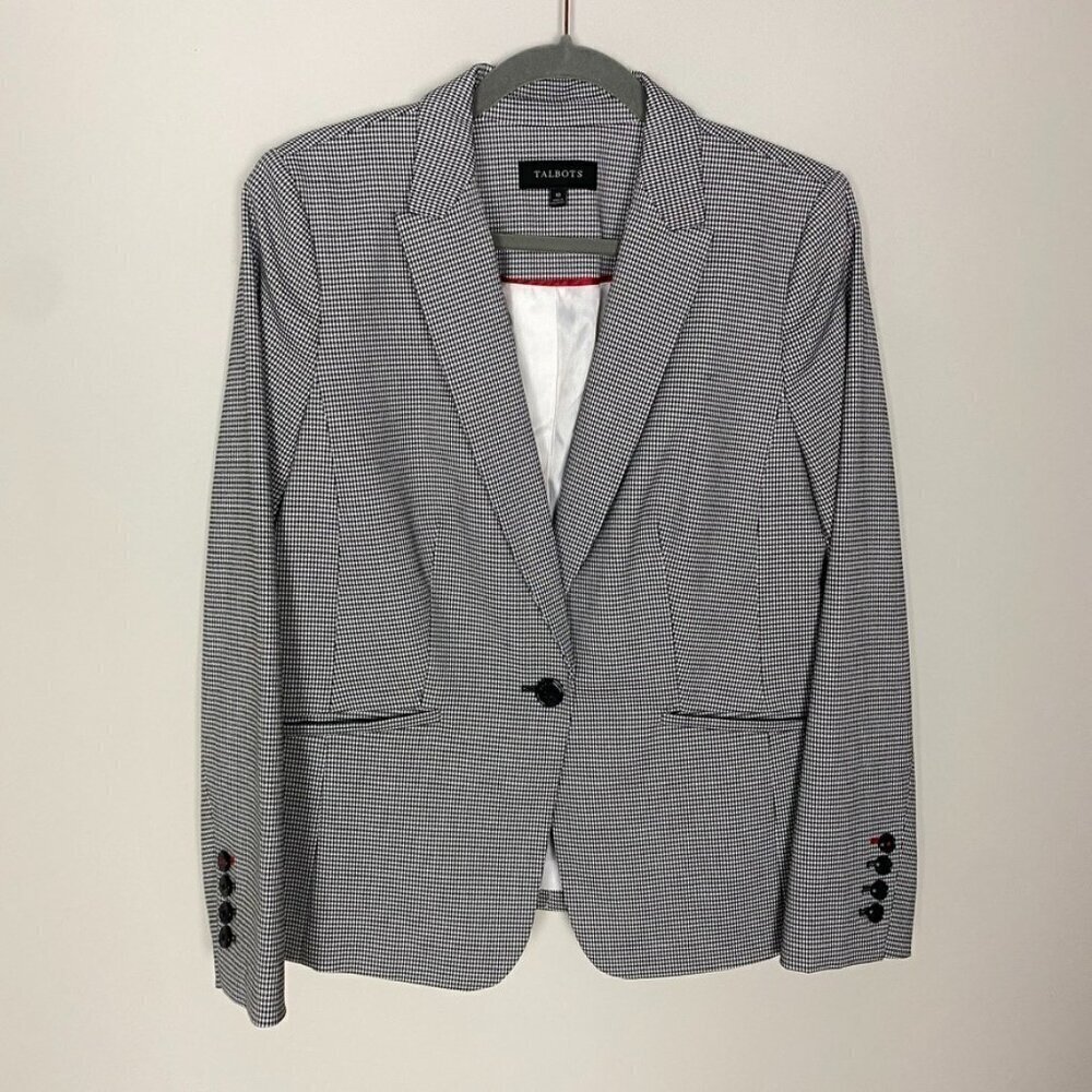 NWOT Talbots Houndstooth Blazer Black Womens 10